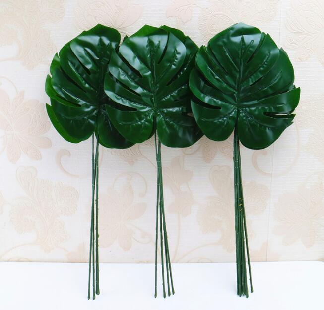 Artificial Plant Large Artificial Fake Monstera Palm Tree Leaves Green Plastic Leaf for Wedding DIY Table Decoration