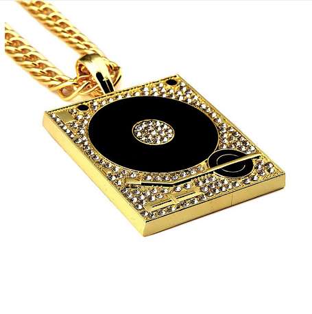DJ Phonograph Big Pendant Necklace Men Jewelry Hiphop Chain Gold Silver Color Music Hip Hop Rock Rap Necklaces Mens Jewellery
