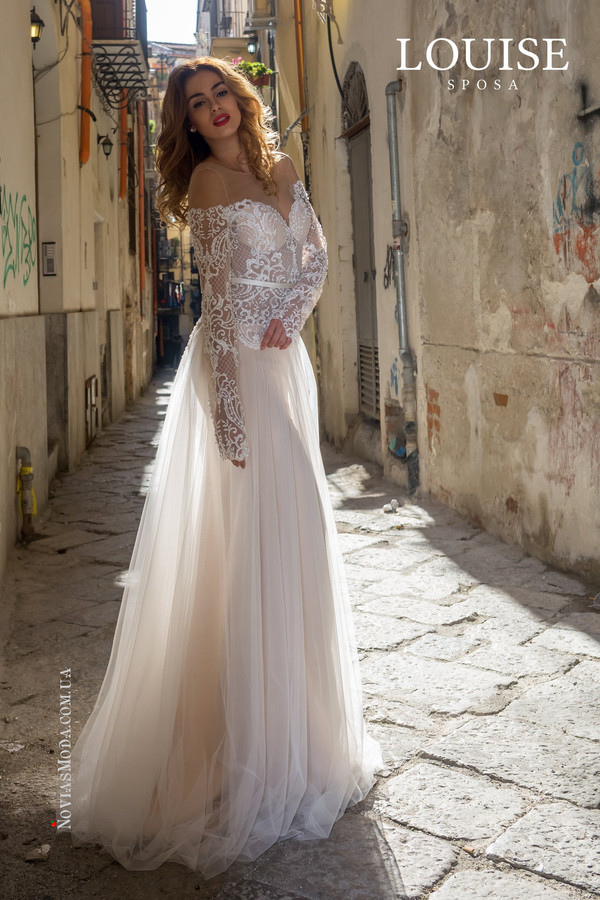 A Line Bohemian Wedding Dresses Lace Tulle Applique Long Sleeve Illusion Sweep Train Elegant Beach Bridal Dress Plus Size Wedding Gowns