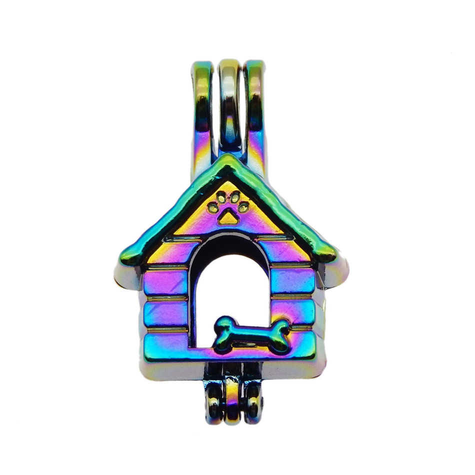10pcs Rainbow Color Zinc Alloy Pearl Cage Pendants Delicate cottage Aromatherapy Essential Oil Diffuser Jewelry Necklace DIY Jewelry