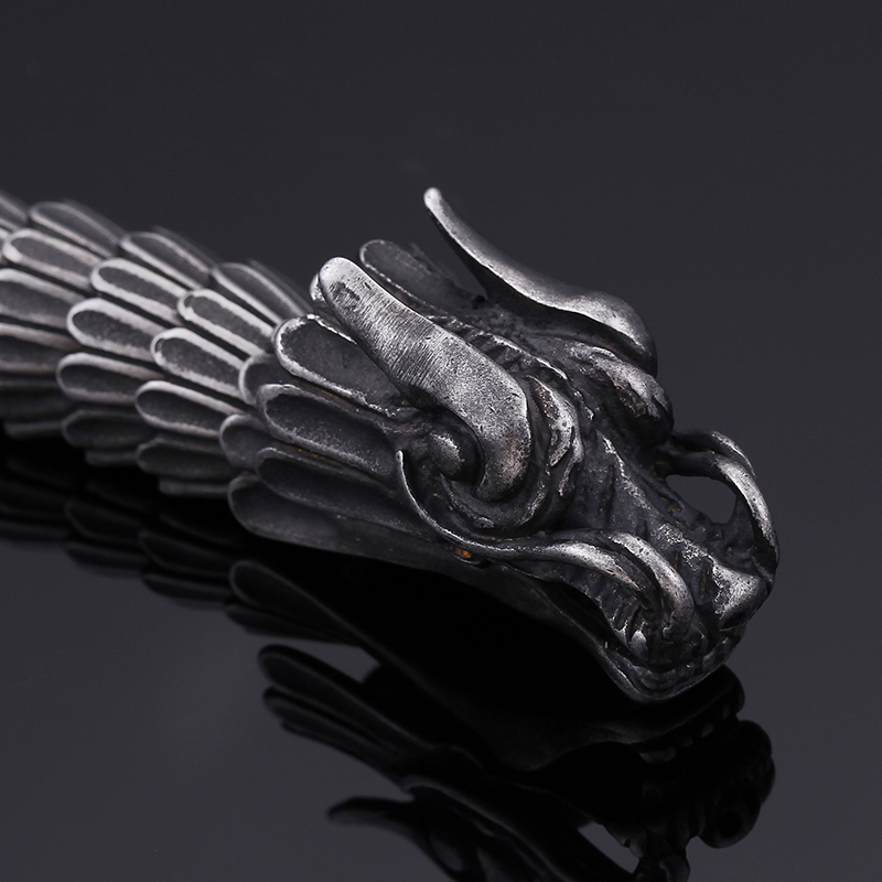 Chinese Dragon Scales Link Chain Bracelets Retro Ancient Silver Solid Stainless Steel Men Bangle