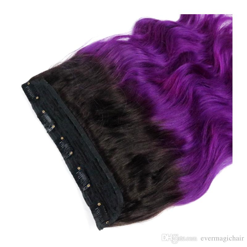 1B/violet Body Wave Hot Selling Wholesale One Piece Clip In Human Hair Extensions 5Clips With Lace Remy Human Hair