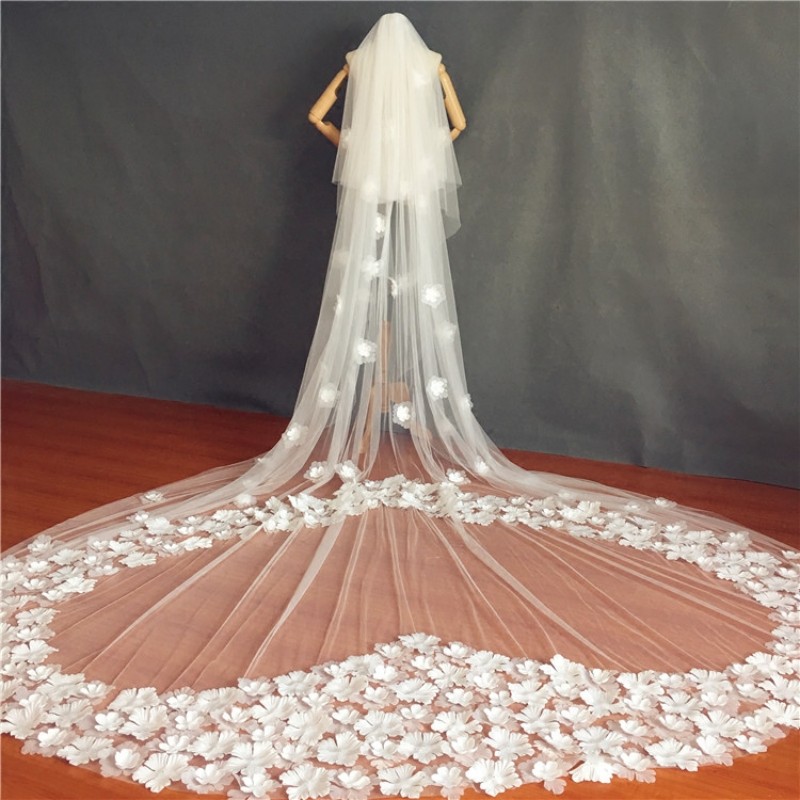 Romantic Heart Pattern 3d Floral Appliques Wedding Veils Three Meters Long Hair Accessories For Women Custom Made, White
Romantic Heart Pattern 3d Floral Appliques Wedding Veils Three Meters Long Hair Accessories For Women Custom Made, White