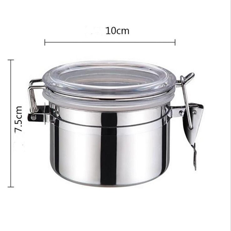 Stainless Steel Sealed Canister Coffee Flour Sugar Container Holder Cans Pots Storage Bottles Jar Transparent Cover