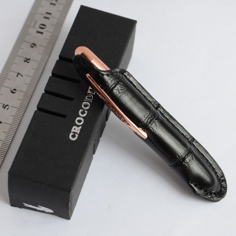 MINI CROCODILE ROLLER BALL PEN PEN COPPER RINGS+ POUCH NEAT CONVIENCE 9CM