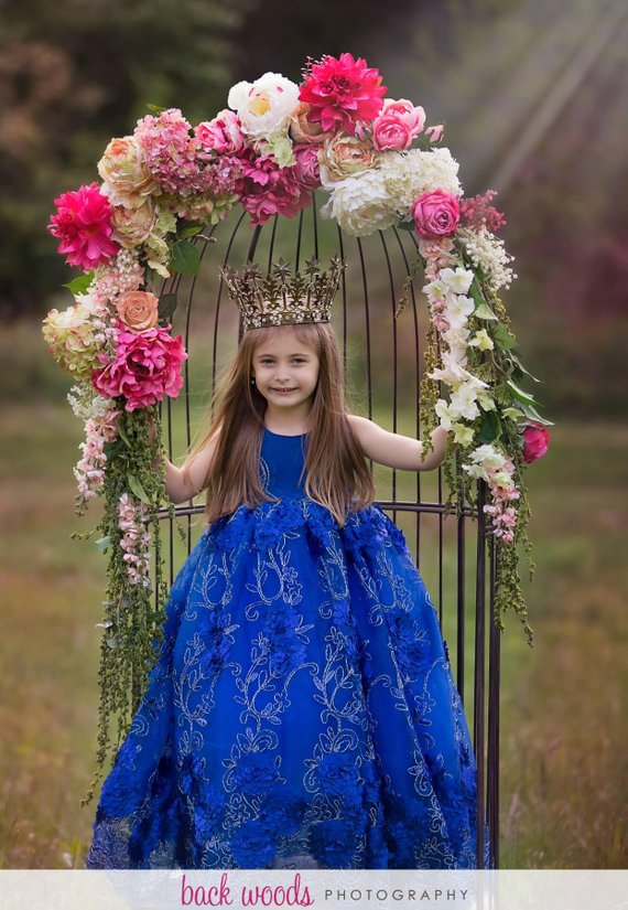 Royal Blue Flower Girl Dresses For Wedding Jewel Neck Lace Hand Made Flower Gilrs Pageant Dress Birthday Party Gowns Communion Wear