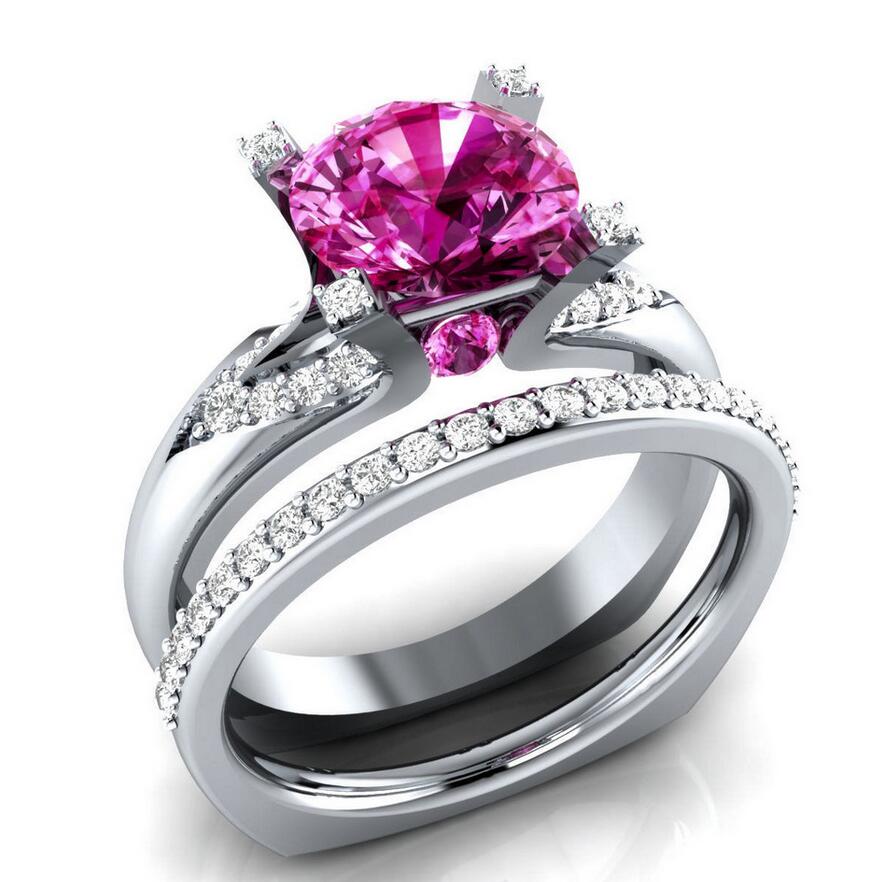 Drop Shipping New Arrival Professional Luxury Jewelry 925 Silver Fill Round Cut Topaz&Sapphire CZ Diamond Wedding Band Ring for Women Gift