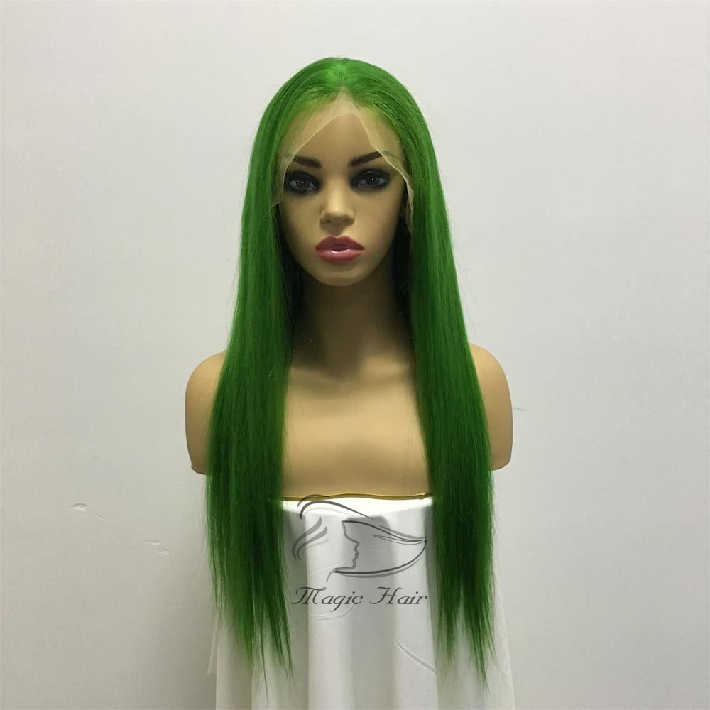 Green color Full Lace Human Hair Wigs Silky Straight Brazilian Virgin Human Hair 150 Density Lace Front wig With Baby Hair Glueless