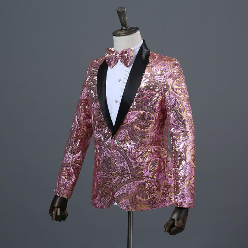 Fancy Sequins Men Suits Black Shawl Lapel Blazers Nightclub Singer Host Using Bling Bling Suits Jackets With One Button For Sale
