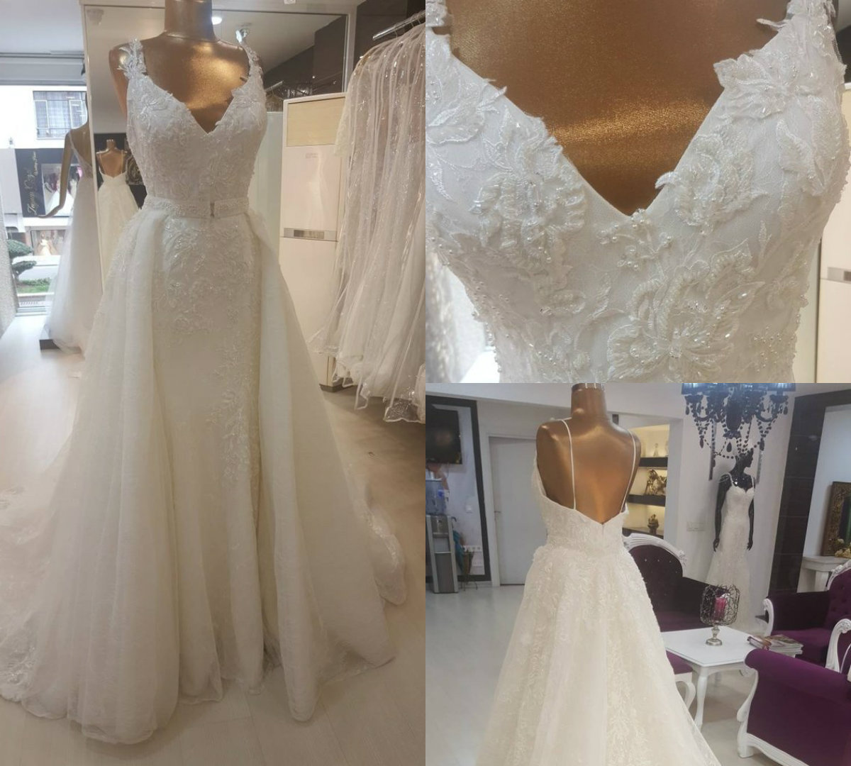 Plus Size Mermaid Wedding Dresses With Detachable Skirt V Neck Real Pictures Lace Appliques Sequins African Wedding Gowns Sexy Backless