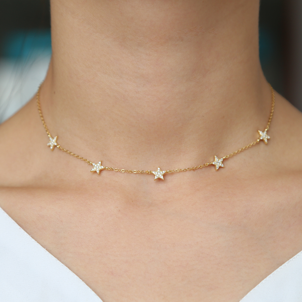 925 sterling silver star necklace micro pave cz cute lovely star charm delicate minimal fine silver chain choker charming necklaces