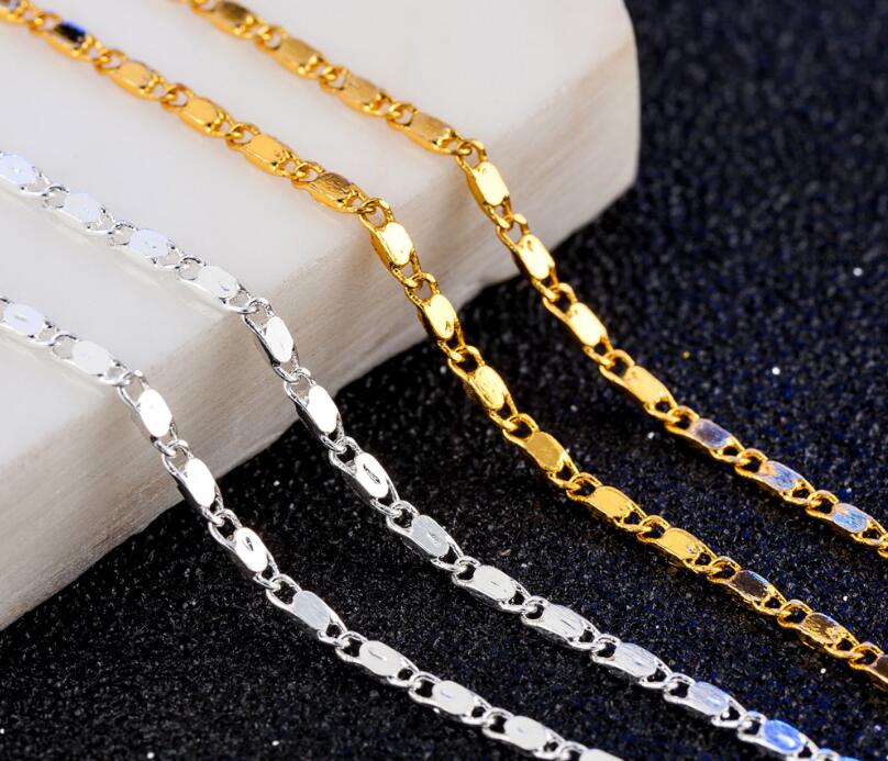 Fashion short clavicle chain plating 18K Gold 2mm smooth flat chain European and American trade accessories necklace 50pcs/lot L412