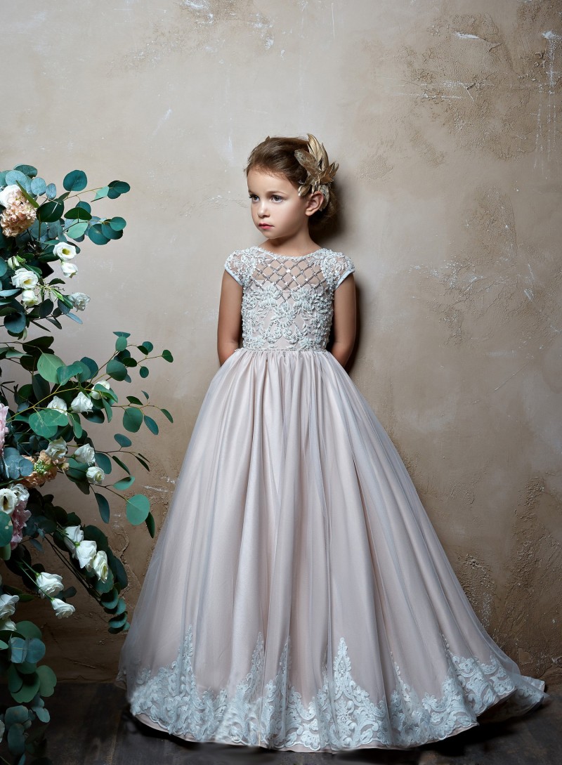 pentelei new arrival flower girl dresses for beach weddings lace appliqued little kids baby gowns cheap cap sleeve communion dress