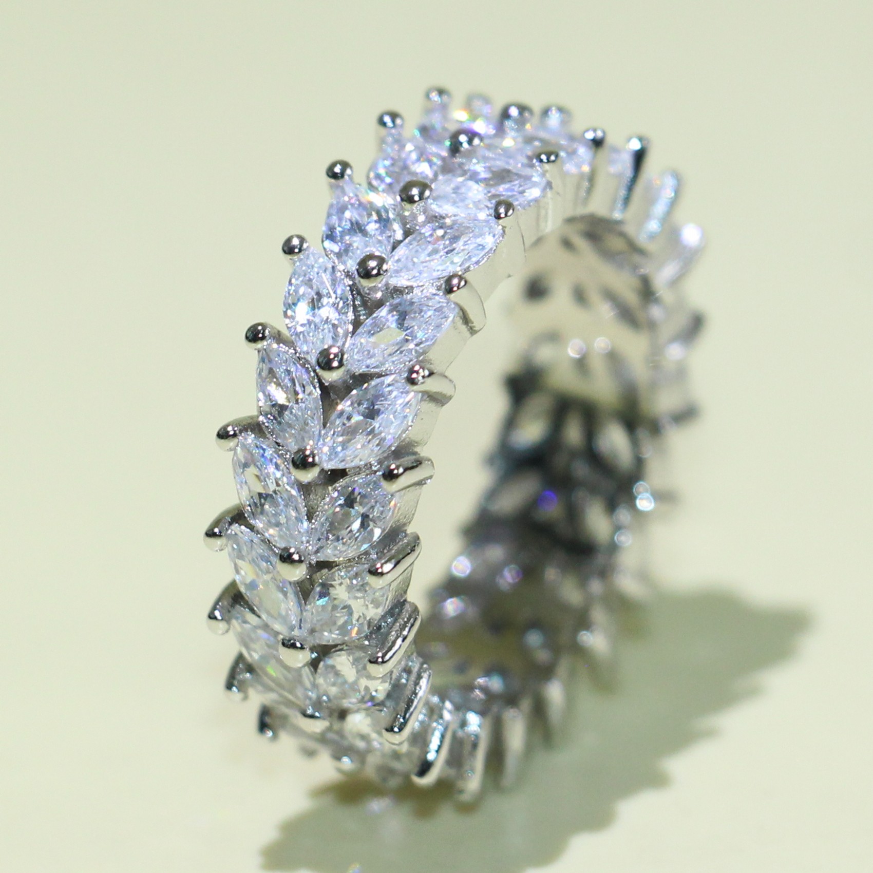 Sterg Sier Marquise White Topaz Dia Wedding Band Ring for Women