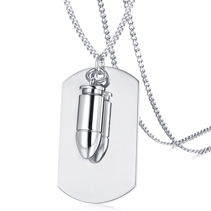 Stainless Steel Men's Blank Dog Tag Necklace with Bullet Pendant on Chain - Silver, Gold, Black
Stainless Steel Men's Blank Dog Tag Necklace with Bullet Pendant on Chain - Silver, Gold, Black