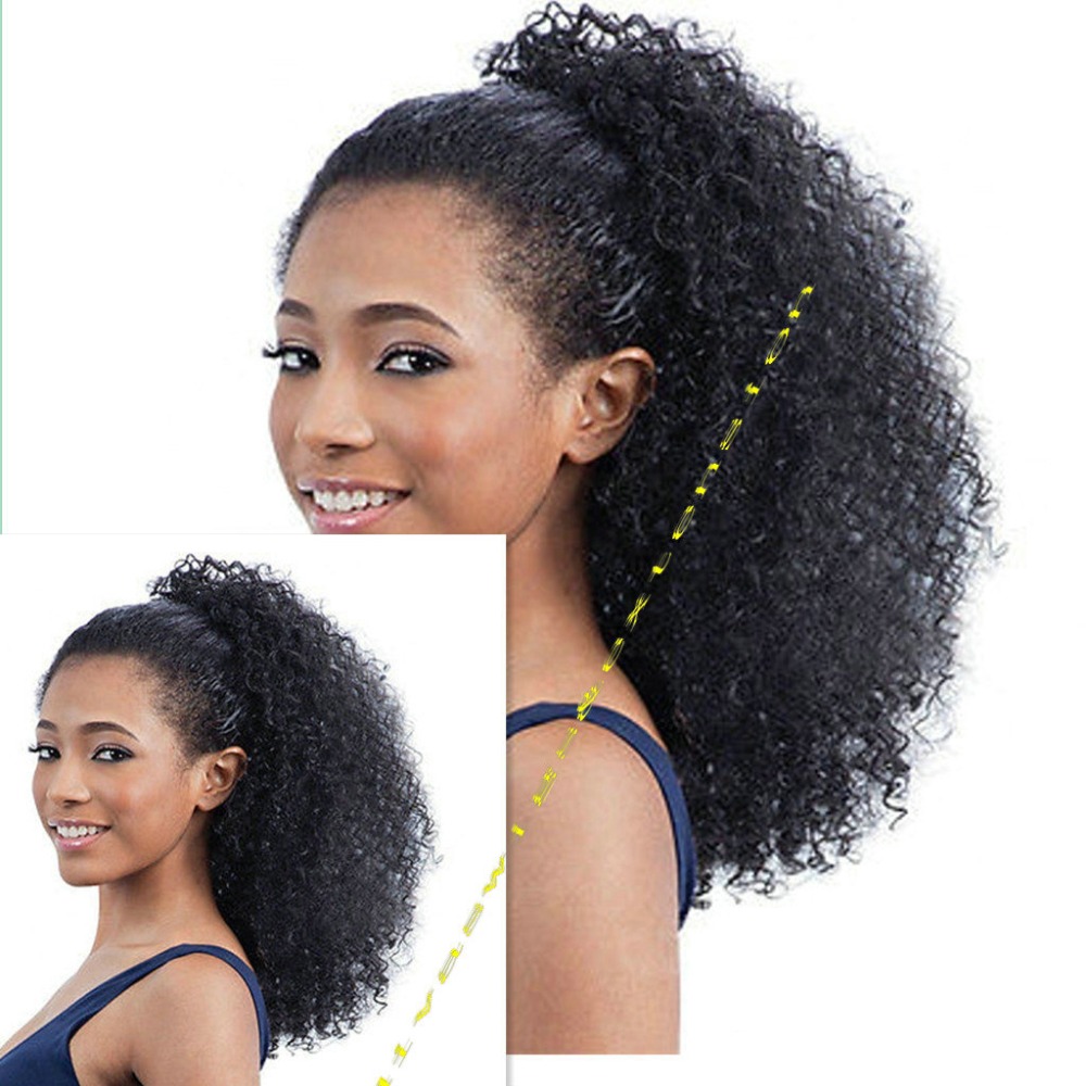 3B 3C African Kinky curly drawstring ponytail hairpiece 160g big natural afro puff ponytail hair extension clip in for black women