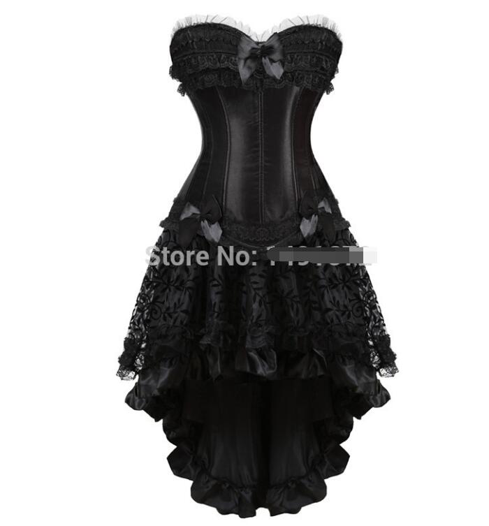 Gothic Floral Lace Up Corset Dress Showgirl Clubwear Lingerie Costume Burlesque Corset And Skirt Set Exotic W