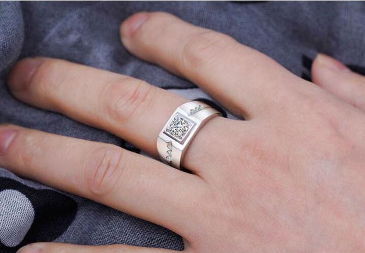 New Arrival Sparkling Fashion Jewelry 925 Sterling Silver Solitaire White Topaz CZ Diamond Women Men Wedding Band Ring Gift
