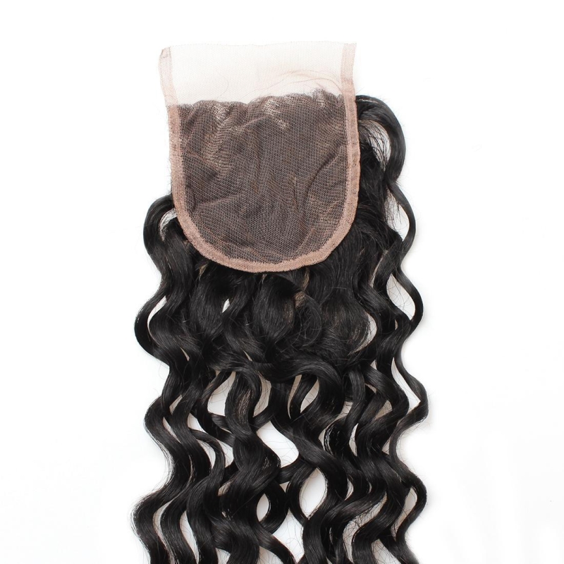 Peruvian Human Hair Bundles With 4X4 Lace Closure Baby Hair Extensions 4 Bundles With Closure Water Wave Natural Color 8-28inch