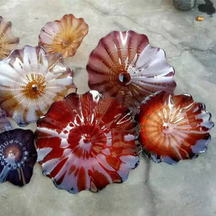 Murano Glass Flower Plates Wall Art Colored Glass Hanging Plates Anqique Style Wall Art for Museum Hotel Home Decoration