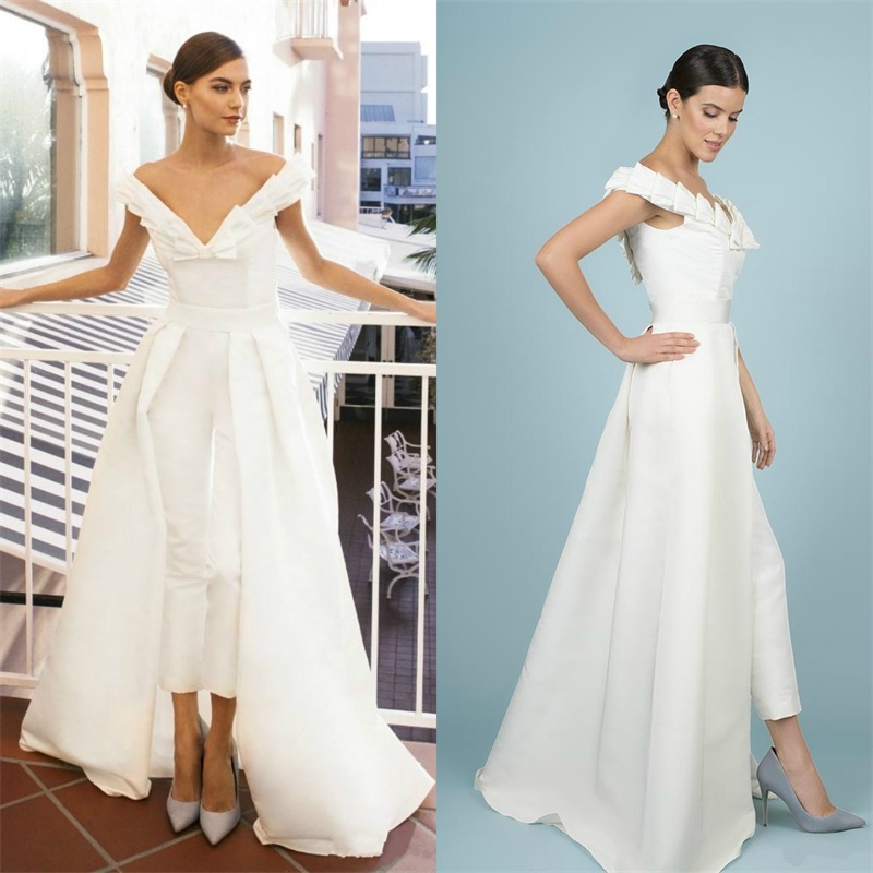 Women Jumpsuit With Detachable Train White Prom Dresses Off Shoulder Sweep Train Elegant Evening Dress Party Zuhair Murad Dress Vestidos