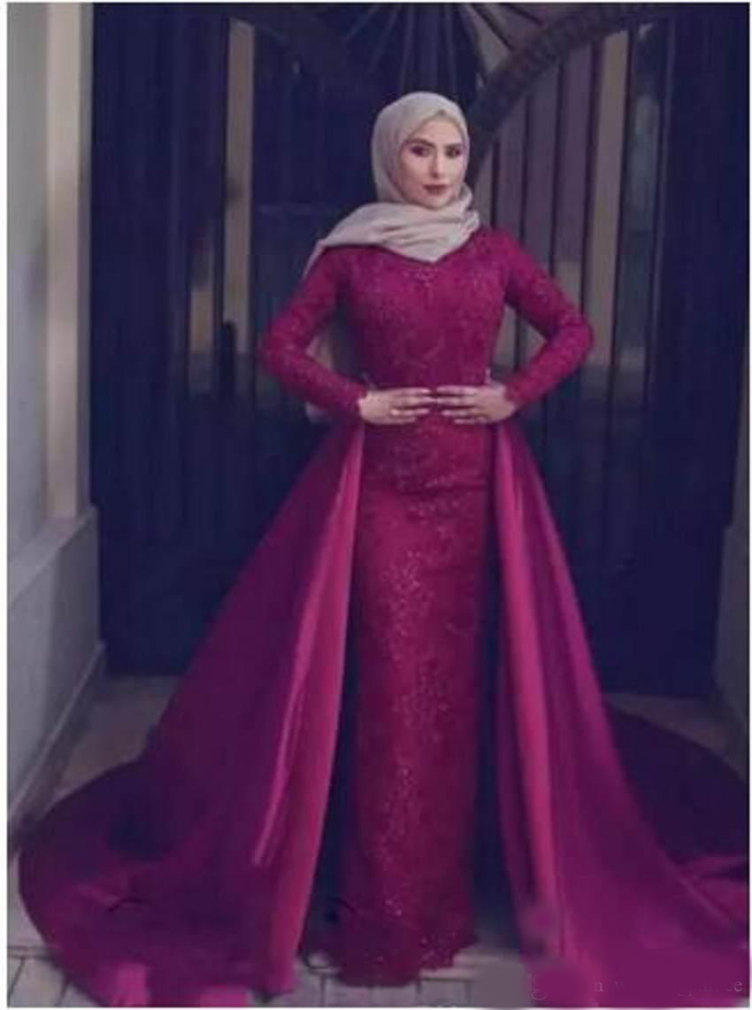 Blush Rose gold Long Sleeve Evening Dresses for Women Wear Lace Appliques crystal Abiye Dubai Caftan Muslim Prom Party Gowns 2020