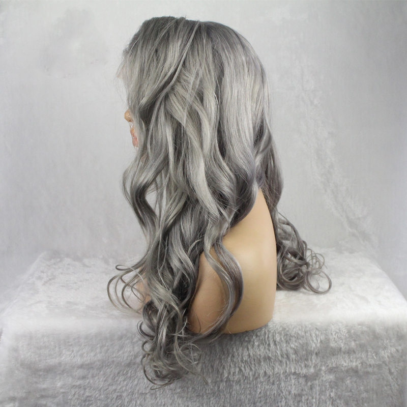 Grey Color Lace Front Human Hair Wigs Virgin Brazilian Remy Hair Wavy Lace Frontal Wig Glueless With Pre Plucked