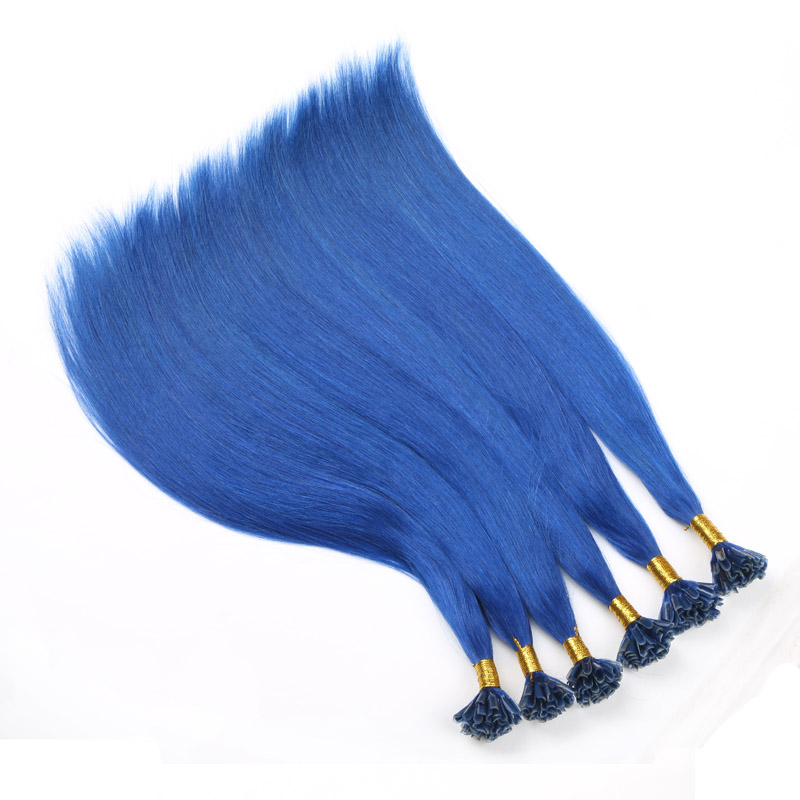 U Nail Shaped Tip Remy Human Hair Extensions Color Blue Pre Bonded Fusion 50 Strands 1g/Strand Nail U Tip Hair Extension