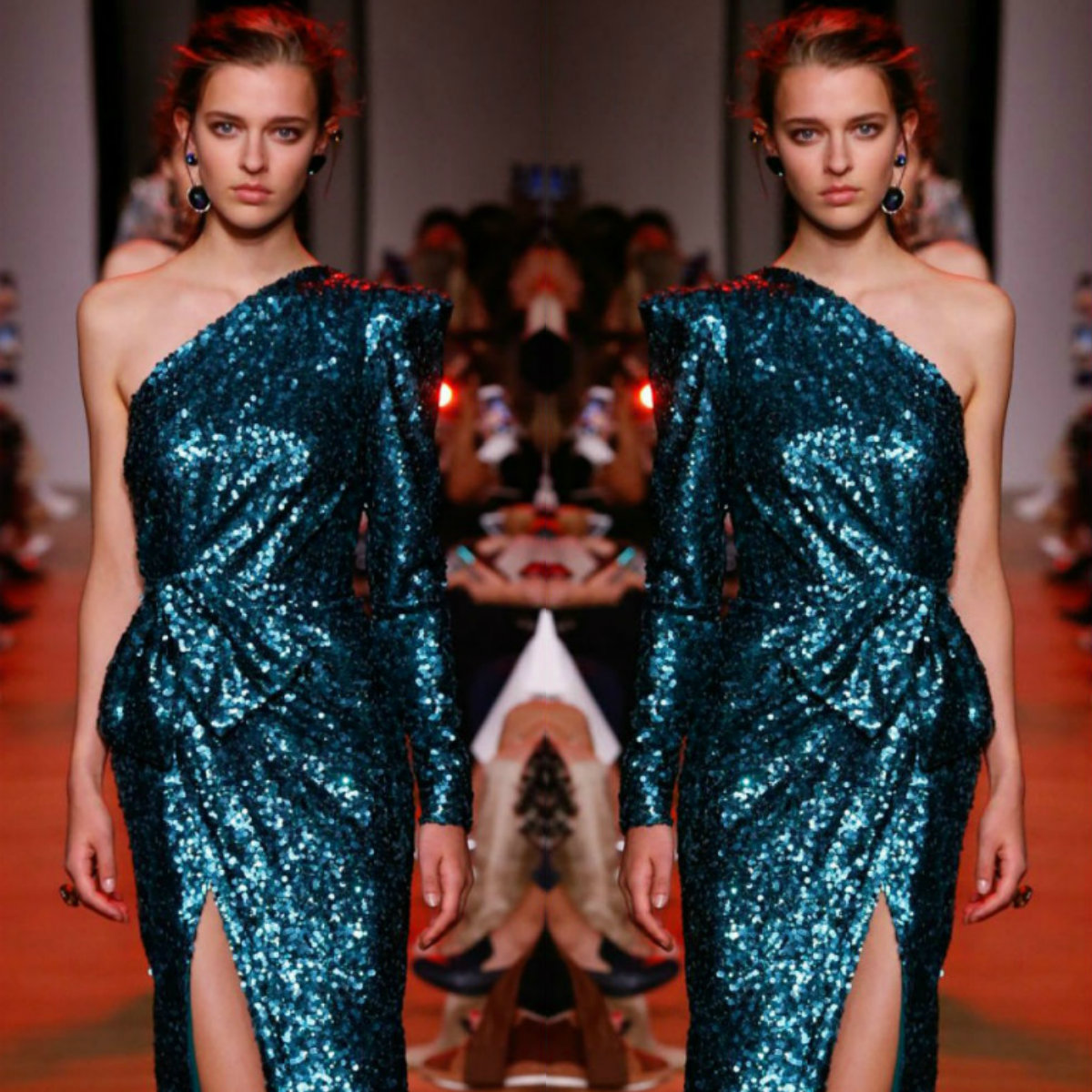 Elie Saab 2019 Prom Dresses One Shoulder Long Sleeve Sequined Evening Gowns Ankle Length Side Split Formal Party Dresses