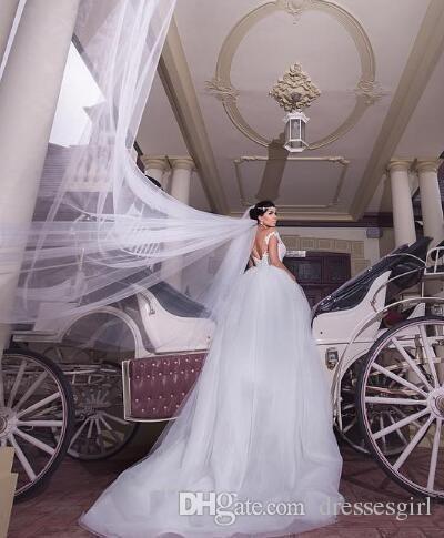 Lace Ball Beaded Gown Dresses Applique Off Shoulder Pearls Tiered Tulle See Through Waist Court Train Wedding Bridal Gowns s