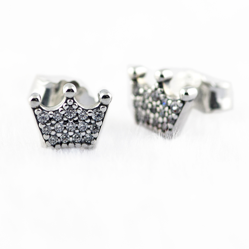 2018 Mother 925 Sterling Silver Delighted Crowns Stud Earrings For Women Original Jewelry Making Anniversary Gift Wholesale