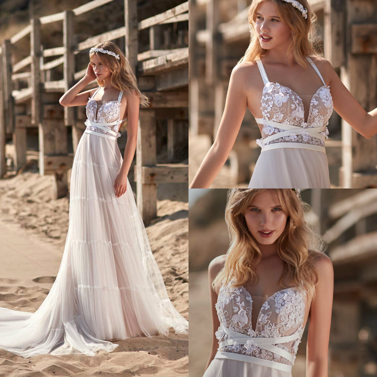 A Line Lace Bohemian Wedding Dresses Applique Spaghetti Sweep Train Summer Country Wedding Gowns Backless Boho Bridal Dress Plus Size Dress