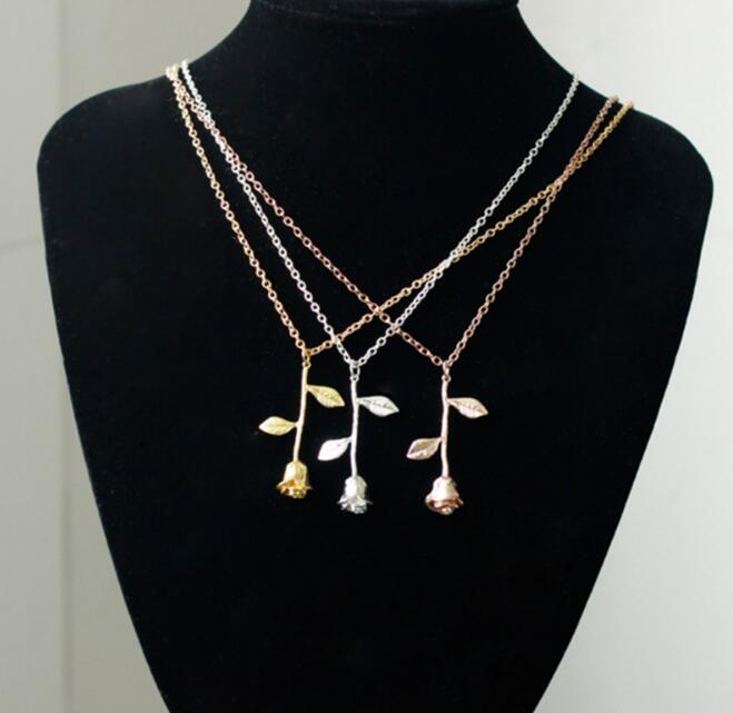 New fashion Girls Madam delicate Rose Flower Pendant Necklace Gold silvery Rose Gold Maxi Rose Choker Necklace Gift for girlfriend