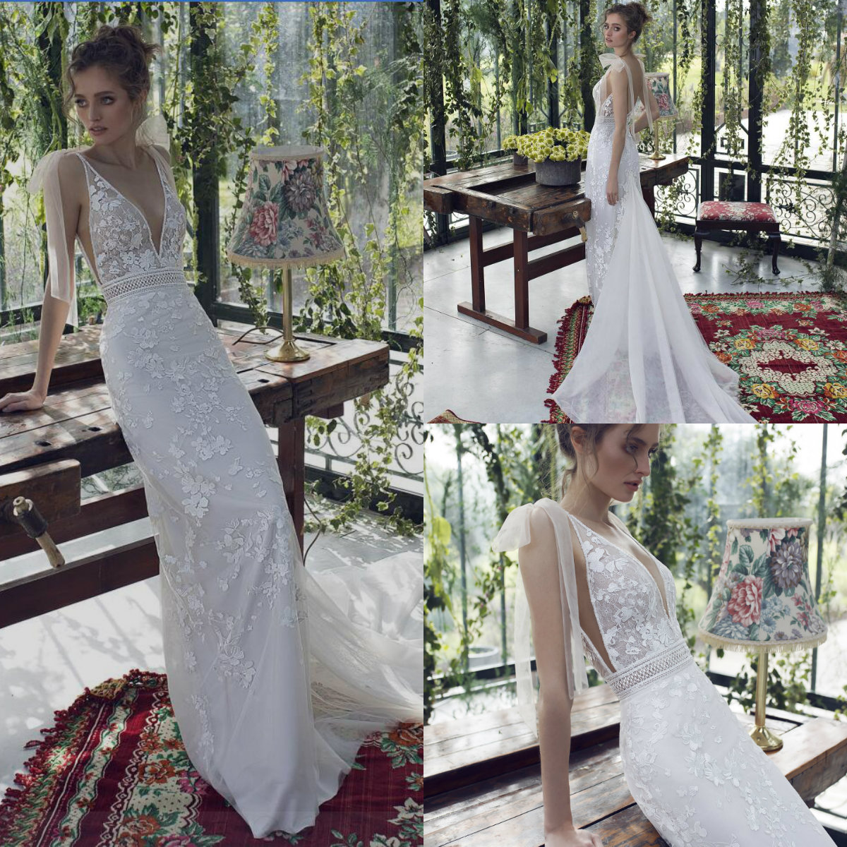 Limor Rosen Mermaid Wedding Dresses V Neck Sweep Train Strap Backless Lace Appliqued Beach Bridal Dress Plus Size Boho Wedding Gowns