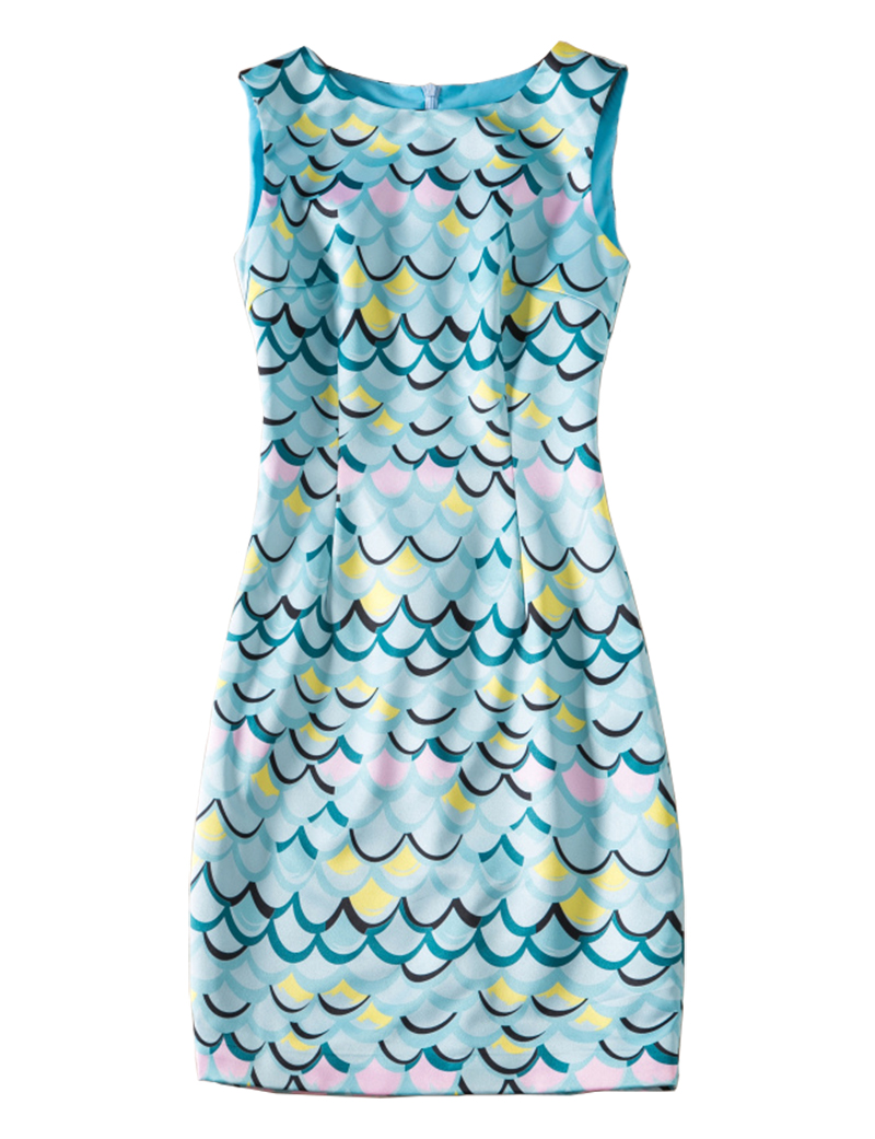 Fish Scales Print Women Sheath Dress Round Neck Sleeveless Dresses 04K832, As pictures
Fish Scales Print Women Sheath Dress Round Neck Sleeveless Dresses 04K832, As pictures
