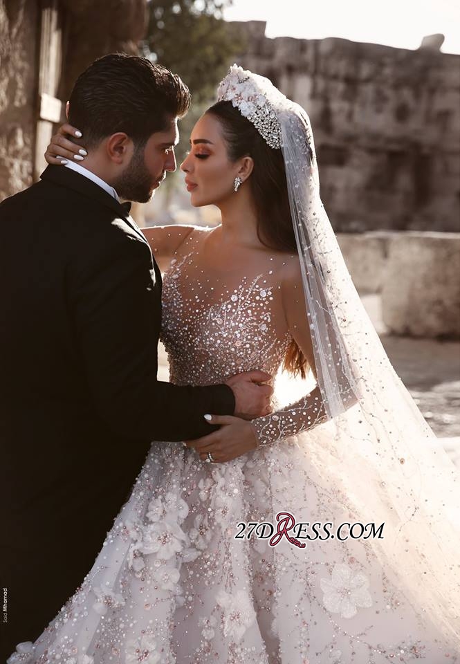 Elegant 2024 Long Sleeve Zipper Back Wedding Dresses with wers & Crystals