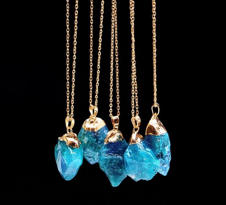 Water Drop Necklace Real Natural Stone Pendant Necklace Purple Yellow Crystal Women Necklace 2018 Fashion GA154