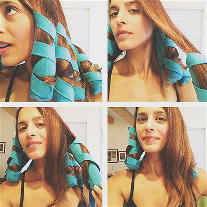 8pcs Hair Rollers Sleep Styler Kit Long Cotton Curlers DIY Styling Tools Blue Color Magic Hair Dressing Charming Hairstyle