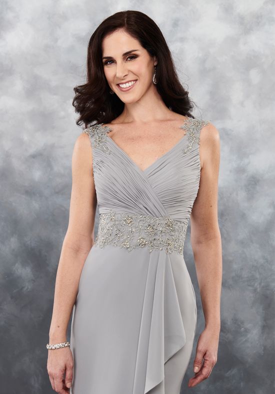Grey Mother Of The Bride Dresses With Wrap Chiffon V Neck Beaded Appliques Lace Mother's Gowns Elegant Wedding Guest Dress For Mom