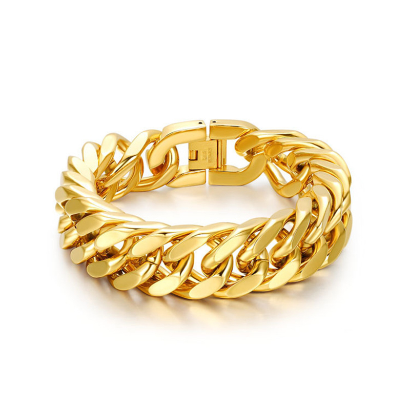 Heavy Thick Men's Link Chain Bracelets 14K Gold Plated Stainless Steel Rock and Hip Hop Bangle
