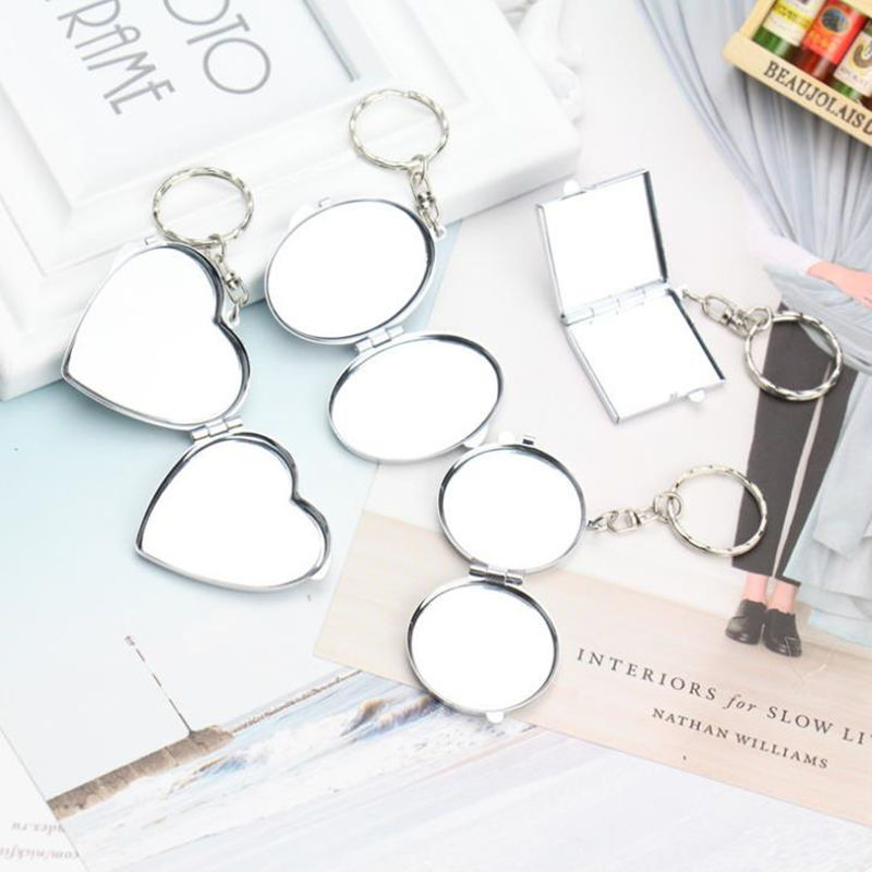Travel Mini Portable Folding Pocket Compact Makeup Mirror Key Ring Keychain fast shipping F946