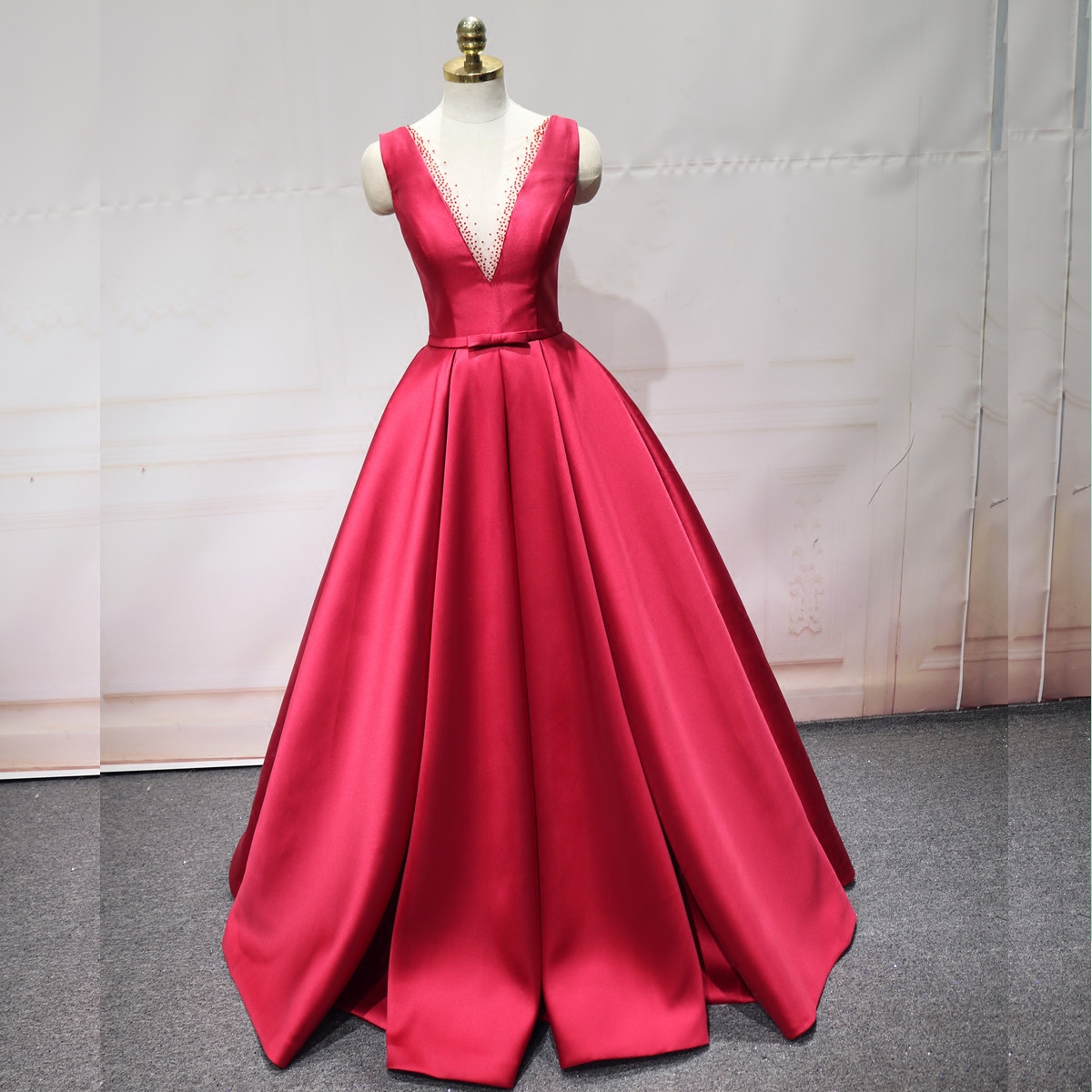 Gorgeous Satin Evening Dresses Sheer Neck with Beading Dark Red Prom Dress Sweep train Lace-up Back Party Dresses, Yellow
Gorgeous Satin Evening Dresses Sheer Neck with Beading Dark Red Prom Dress Sweep train Lace-up Back Party Dresses, Yellow