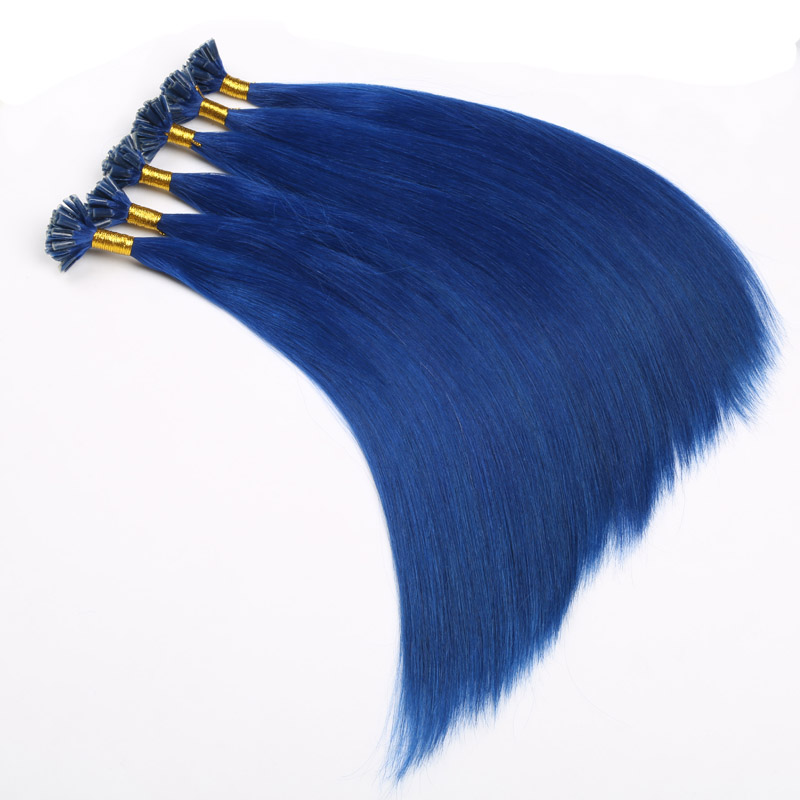 U Nail Shaped Tip Remy Human Hair Extensions Color Blue Pre Bonded Fusion 50 Strands 1g/Strand Nail U Tip Hair Extension