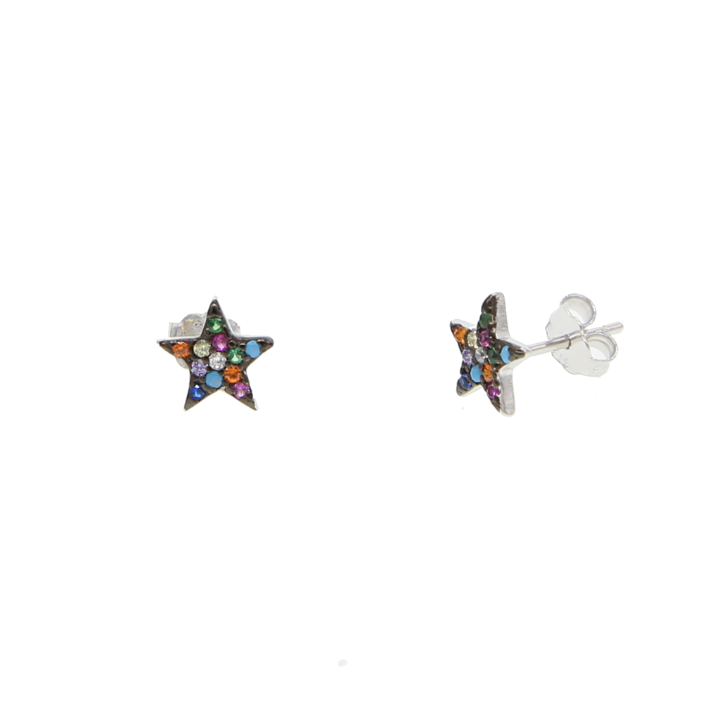 rainbow mix color cubic zirconia small star earring 925 sterling silver dainty delicate colorful star earrings
