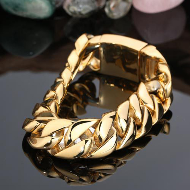 17MM Wide Punk Men Fashion Brand Gold Titanium steel bangle Jewelry Gold Curb Cuban Link Chain Mens 316L Stainless Steel Bracelets, Black
17MM Wide Punk Men Fashion Brand Gold Titanium steel bangle Jewelry Gold Curb Cuban Link Chain Mens 316L Stainless Steel Bracelets, Black