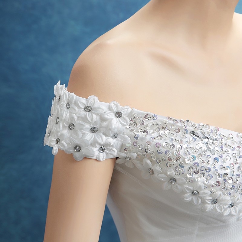 Wedding Dress 2018 New Spring And Summer Korean Style Wedding Gowns with Flower Sequin vestido de noiva Real photo cusmtomized