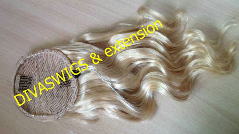 White blonde Fuffy wavy ponytail hairpiece color 613 ,Raw virgin hair blond wavy ponytail hair extension 120g 140g