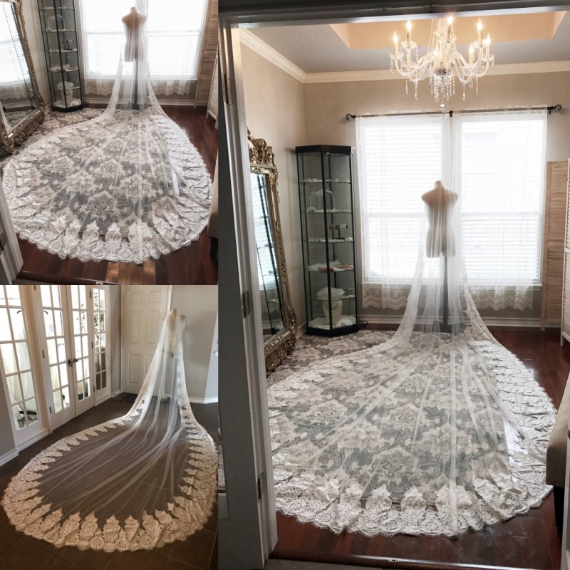 Luxury Cathedral length 3M Wedding Veils Top Quality Lace Applique One Layer Tulle Bridal Veil With Comb Custom Made, White
Luxury Cathedral length 3M Wedding Veils Top Quality Lace Applique One Layer Tulle Bridal Veil With Comb Custom Made, White