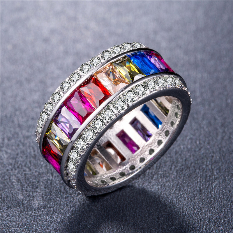 Vecalon 8 colors Birthstones ring White Gold Filled Princess cut zircon crystal wedding band ring For women Dropshipping Jewelry