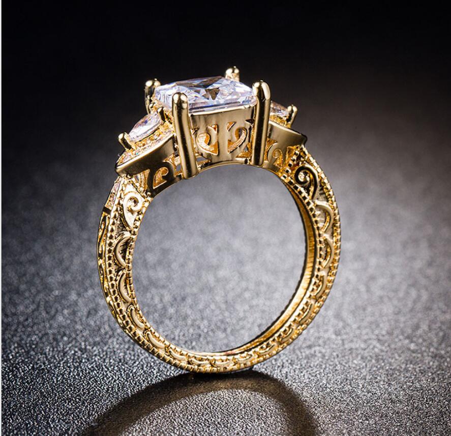 Vintage Fashion Jewelry 925 Sterling Silver&Gold Filled Princess Cut White Topaz CZ Diamond Party Micro Zirconia Wedding Women Band Ring